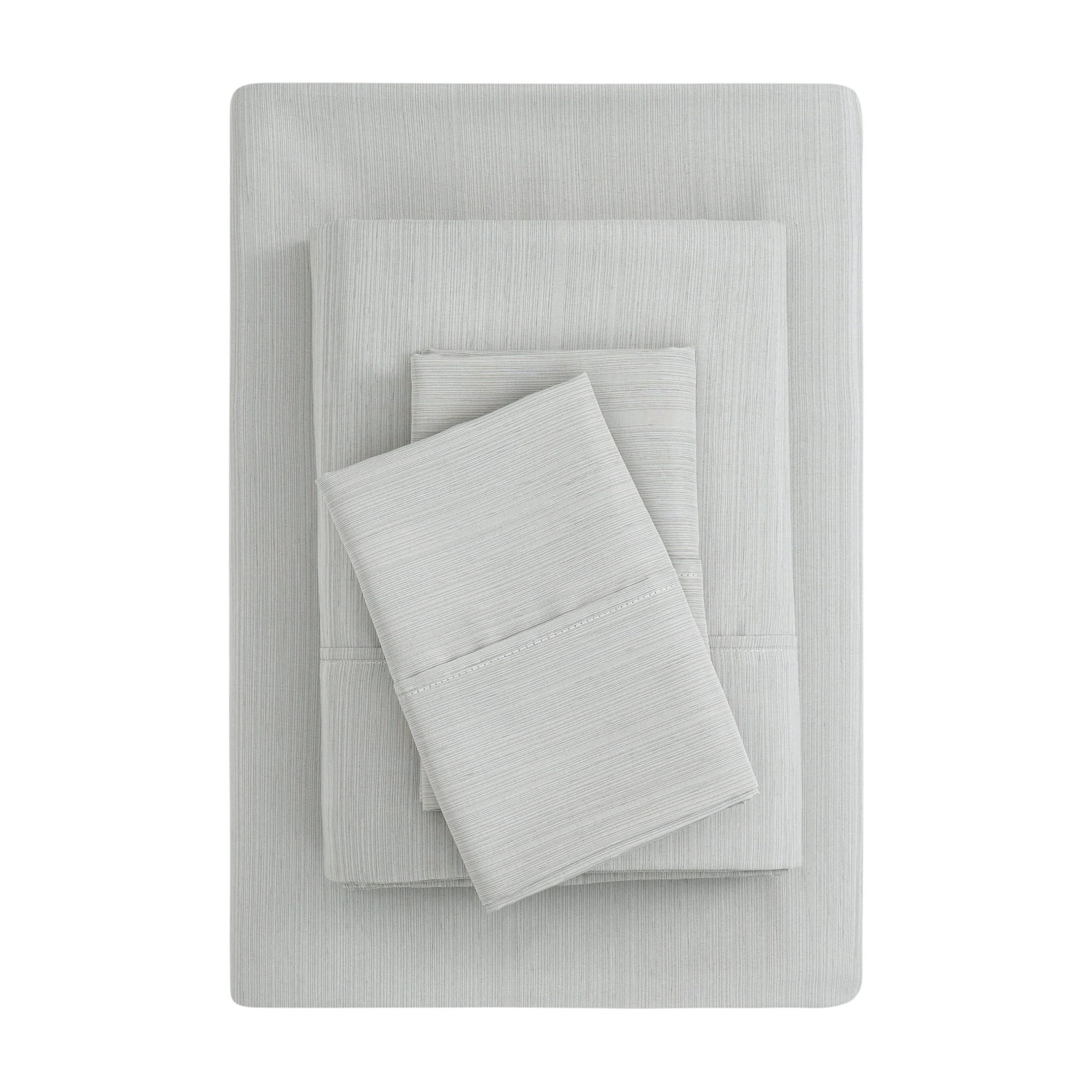 Mainstays Super Soft Brushed Microfiber Bed Sheet Set, Grey Stria, King, 4 Piece