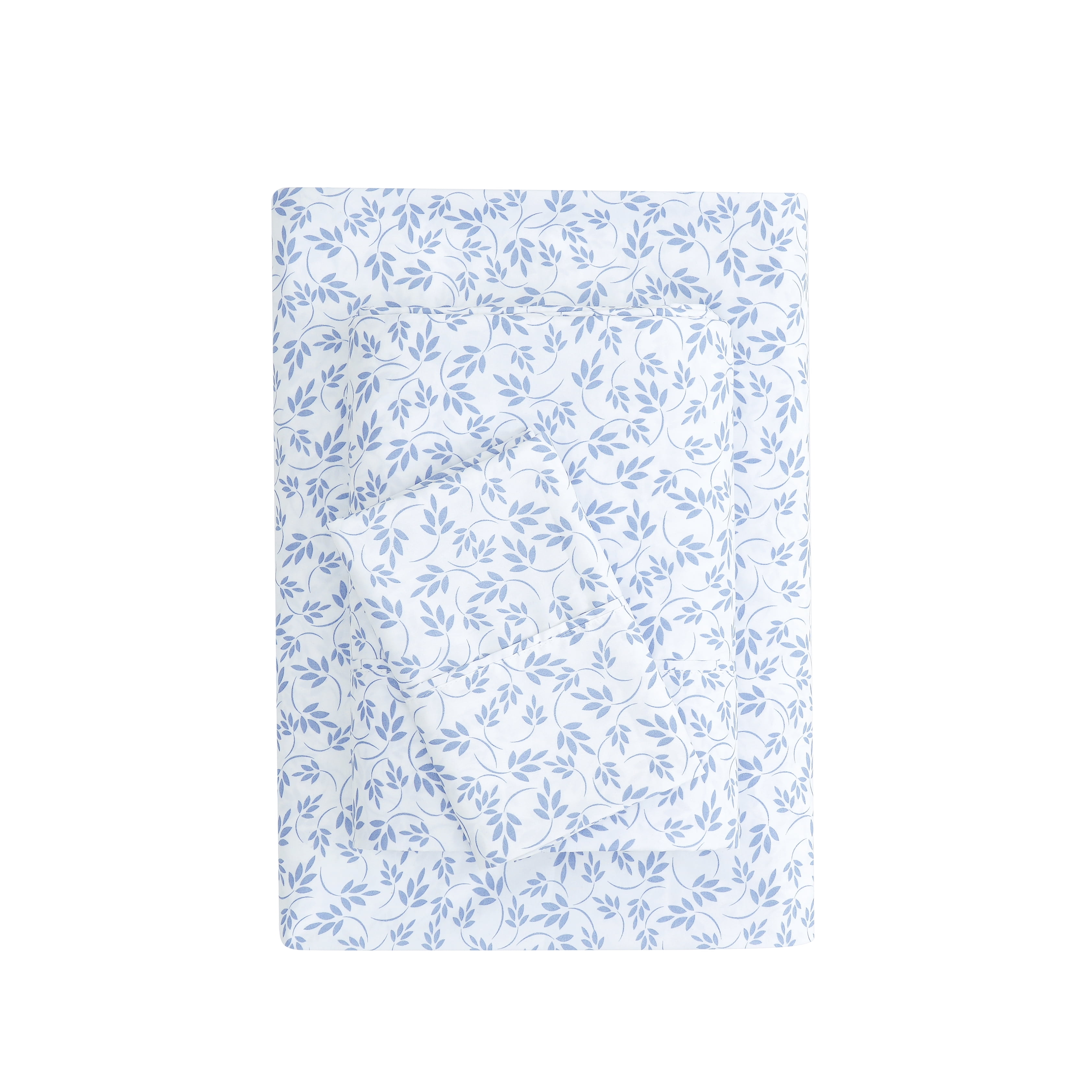 Mainstays Super Soft Brushed Microfiber Bed Sheet Set, Light Blue Leaves, Twin-XL, 3 Piece