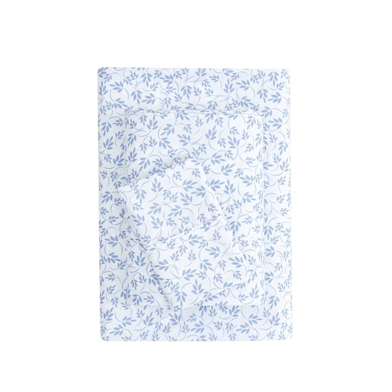 Mainstays Super Soft Brushed Microfiber Bed Sheet Set, Light Blue Leaves, Twin-XL, 3 Piece