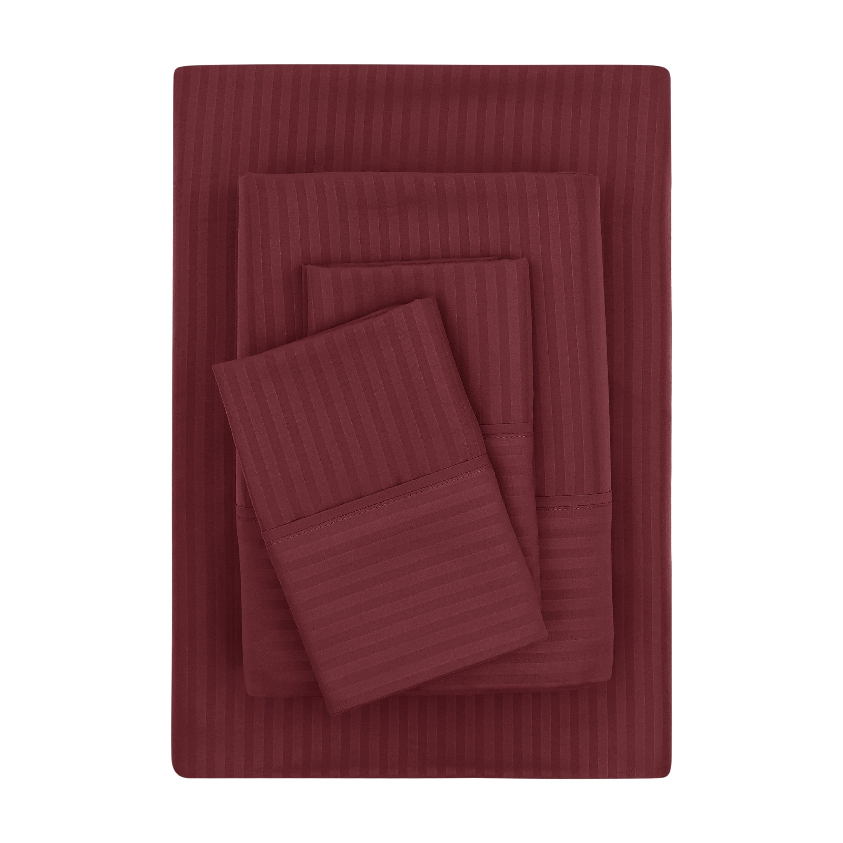 Mainstays Super Soft Brushed Microfiber Bed Sheet Set, Luscious Red Merlot Embossed Stripe, Full, 4 Piece