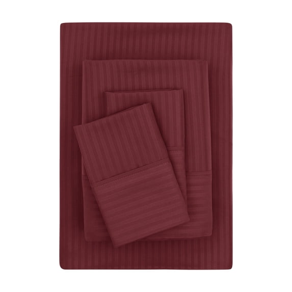 Mainstays Super Soft Brushed Microfiber Bed Sheet Set, Luscious Red Merlot Embossed Stripe, Queen, 4 Piece