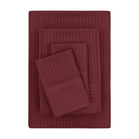 Mainstays Super Soft Brushed Microfiber Bed Sheet Set, Luscious Red Merlot Embossed Stripe, Queen, 4 Piece