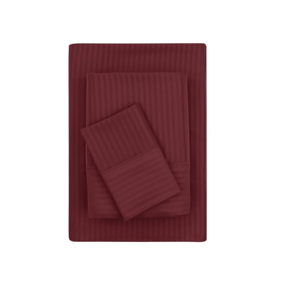 Mainstays Super Soft Brushed Microfiber Bed Sheet Set, Luscious Red Merlot Embossed Stripe, Twin-XL, 3 Piece