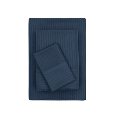 Mainstays Super Soft Brushed Microfiber Bed Sheet Set, Navy Blue Embossed Stripe, Twin-XL, 3 Piece