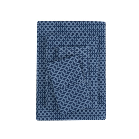 Mainstays Super Soft Brushed Microfiber Bed Sheet Set, Navy Geo, Full, 4 Piece