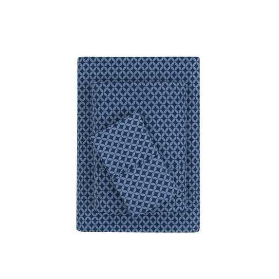 Mainstays Super Soft Brushed Microfiber Bed Sheet Set, Navy Geo, Twin-XL, 3 Piece