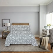 Mainstays Super Soft Brushed Microfiber Bed Sheet Set, Queen, Gray Floral, 4 Piece