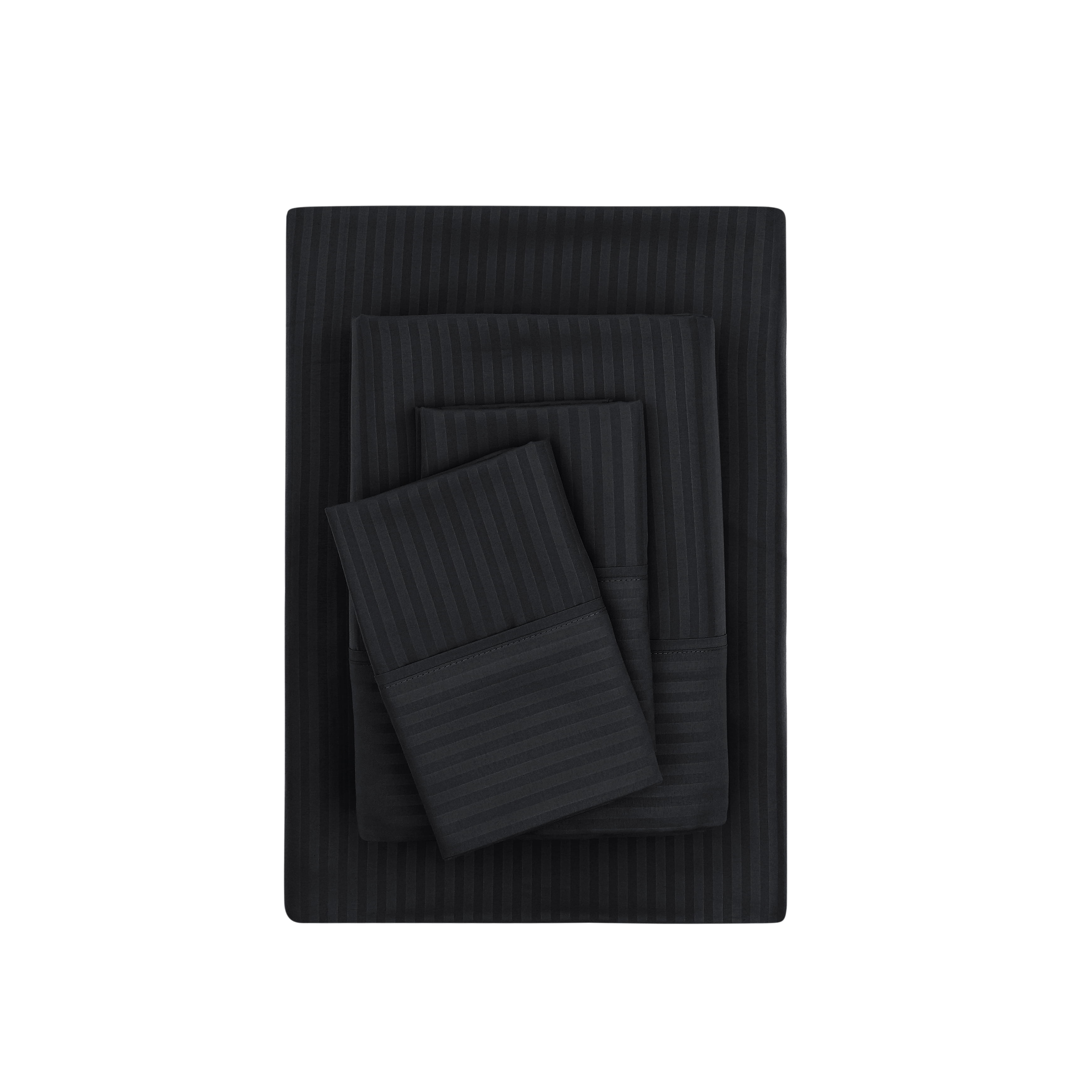Mainstays Super Soft Brushed Microfiber Bed Sheet Set, Rich Black Embossed Stripe, King, 4 Piece