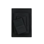Mainstays Super Soft Brushed Microfiber Bed Sheet Set, Rich Black Embossed Stripe, Queen, 4 Piece