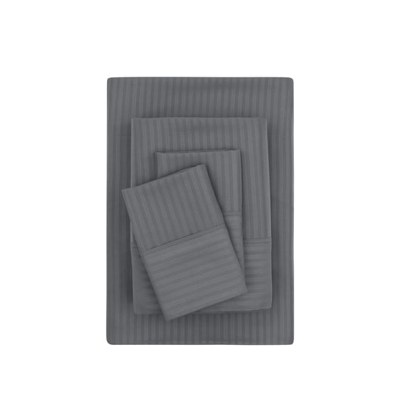 Mainstays Super Soft Brushed Microfiber Bed Sheet Set, Soothing Gray Embossed Stripe, Queen, 4 Piece
