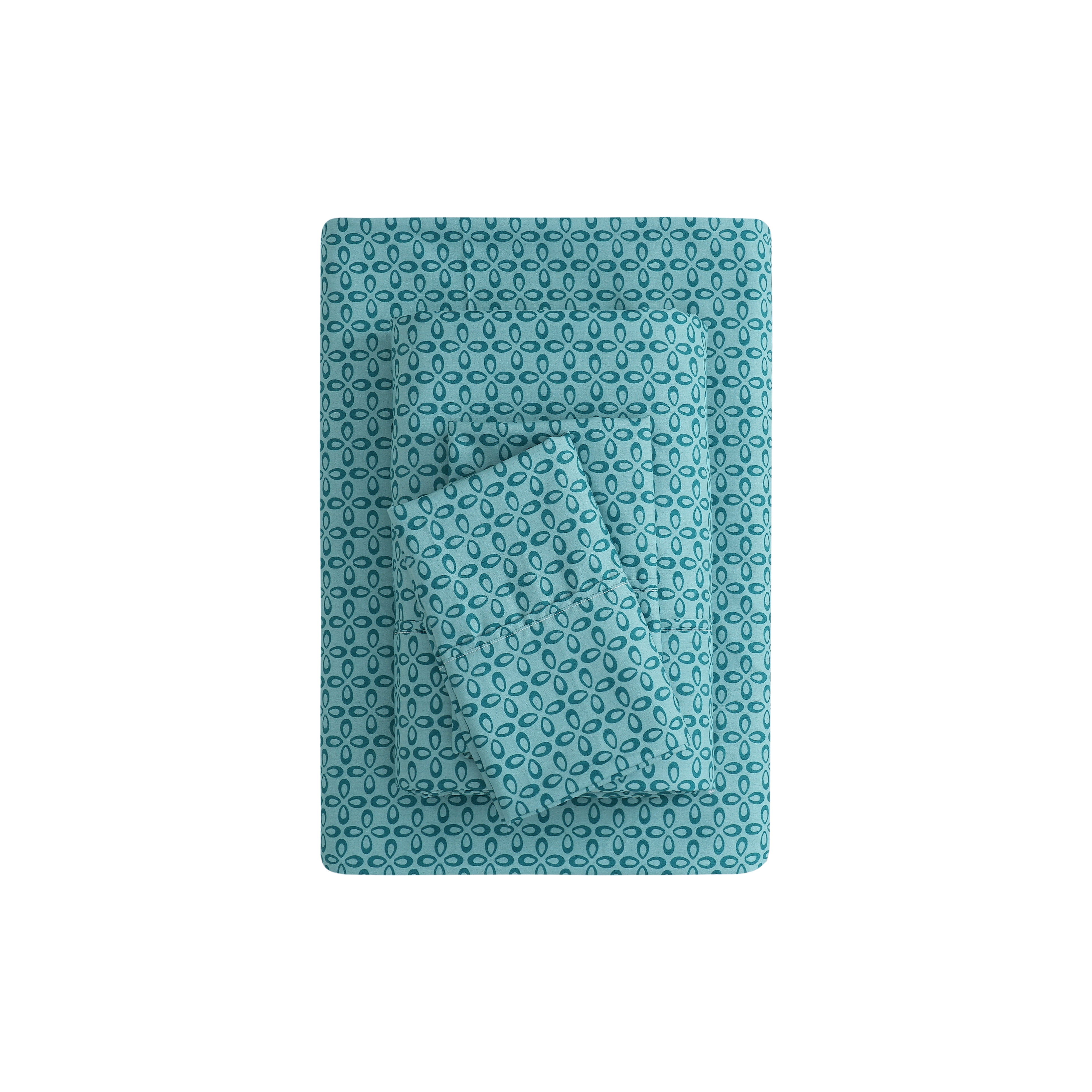 Mainstays Super Soft Brushed Microfiber Bed Sheet Set, Teal Medallion, Queen, 4 Piece