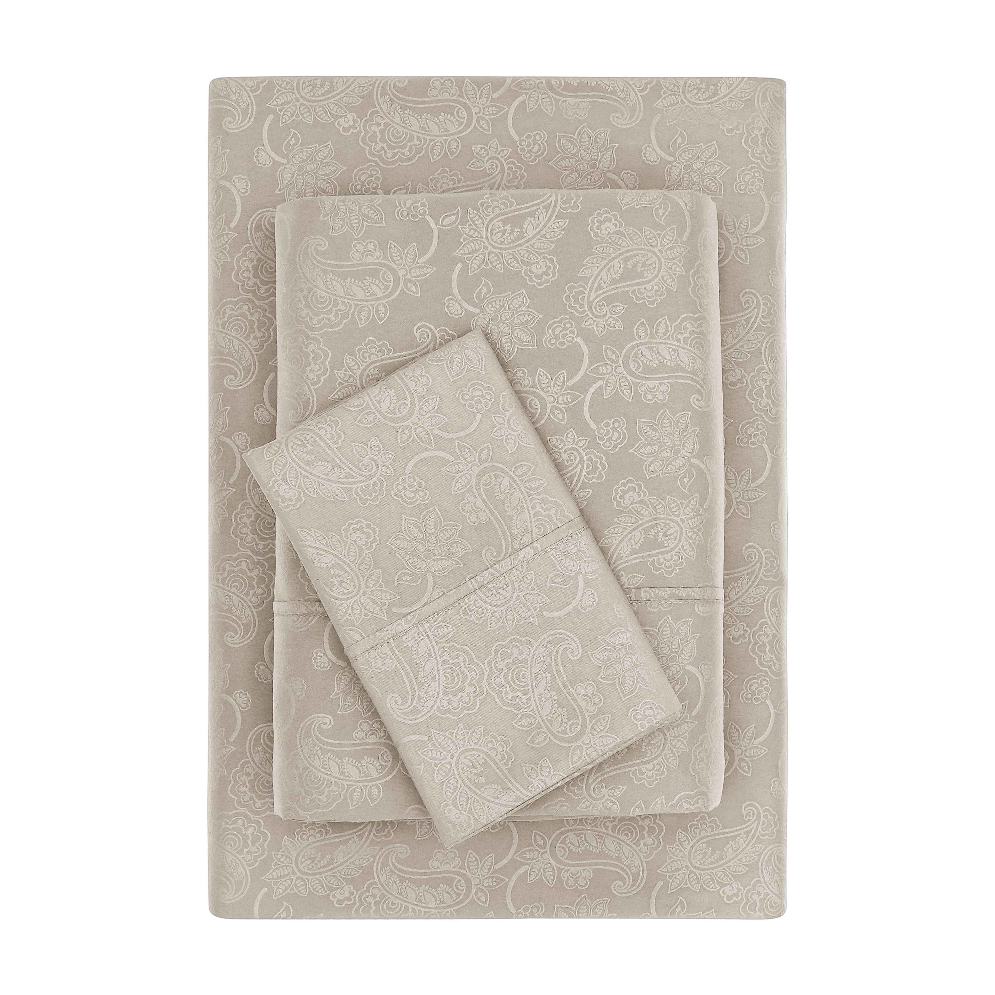 Mainstays Super Soft Brushed Microfiber Bed Sheet Set, Washed Tan Embossed Hayden Paisley, Twin-XL, 3 Piece