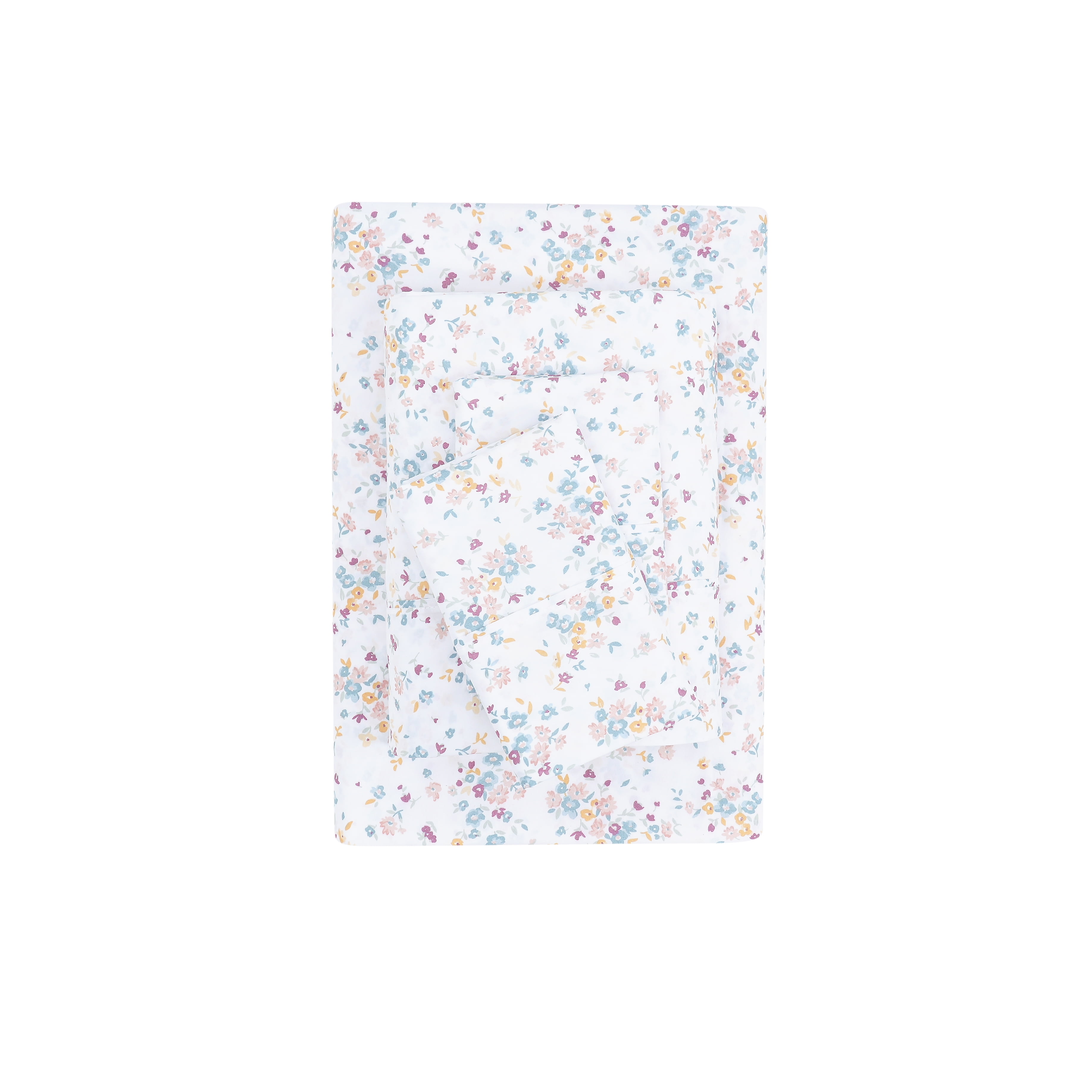 Mainstays Super Soft Brushed Microfiber Bed Sheet Set, White Floral, Full, 4 Piece