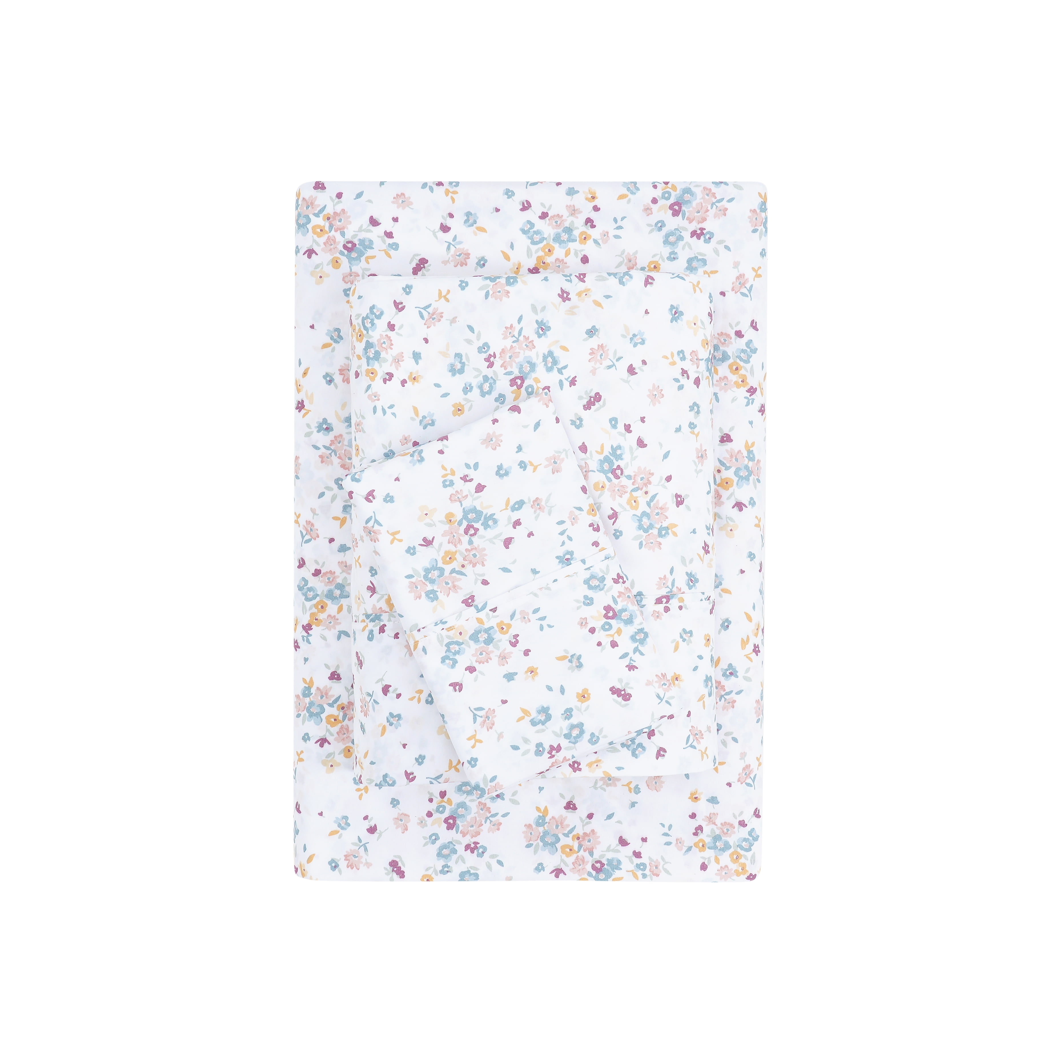 Mainstays Super Soft Brushed Microfiber Bed Sheet Set, White Floral, Twin-XL, 3 Piece