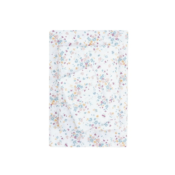 Mainstays Super Soft Brushed Microfiber Bed Sheet Set, White Floral, Twin-XL, 3 Piece