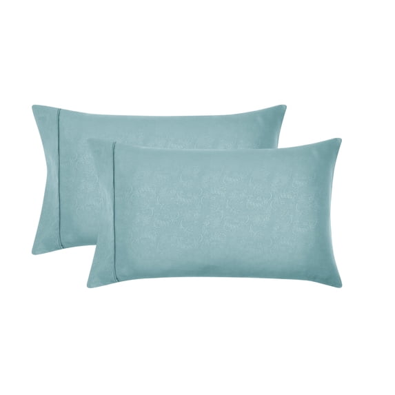 Mainstays Super Soft Brushed Microfiber Pillowcase Set, Blue Cameo Embossed Hayden Paisley, Standard/Queen, 2 Piece