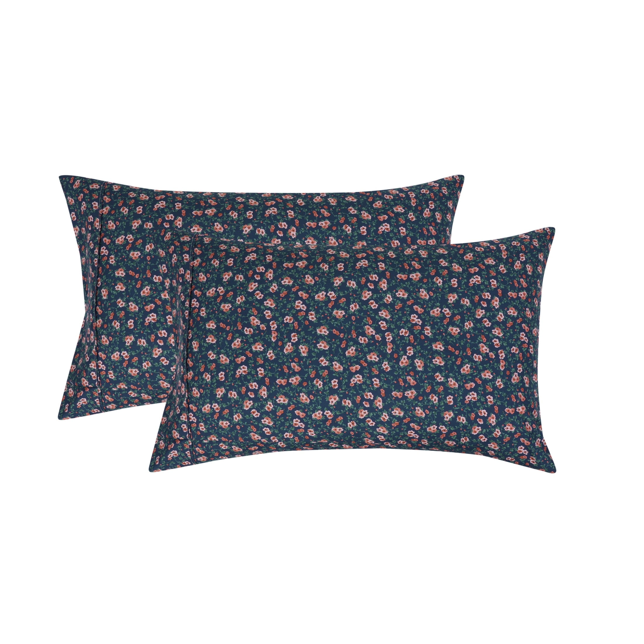 Mainstays Super Soft Brushed Microfiber Pillowcase Set, Blue Multi Floral, King, 2 Piece