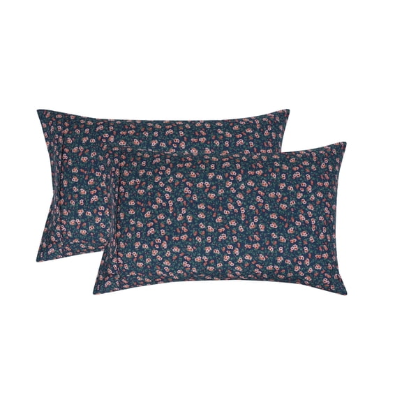 Mainstays Super Soft Brushed Microfiber Pillowcase Set, Blue Multi Floral, Standard/Queen, 2 Piece