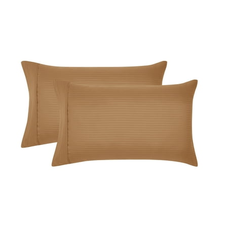 Mainstays Super Soft Brushed Microfiber Pillowcase Set, Caramel Brown Embossed Stripe, Standard/Queen, 2 Piece