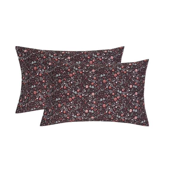 Mainstays Super Soft Brushed Microfiber Pillowcase Set, Dark Brown Floral, King, 2 Piece