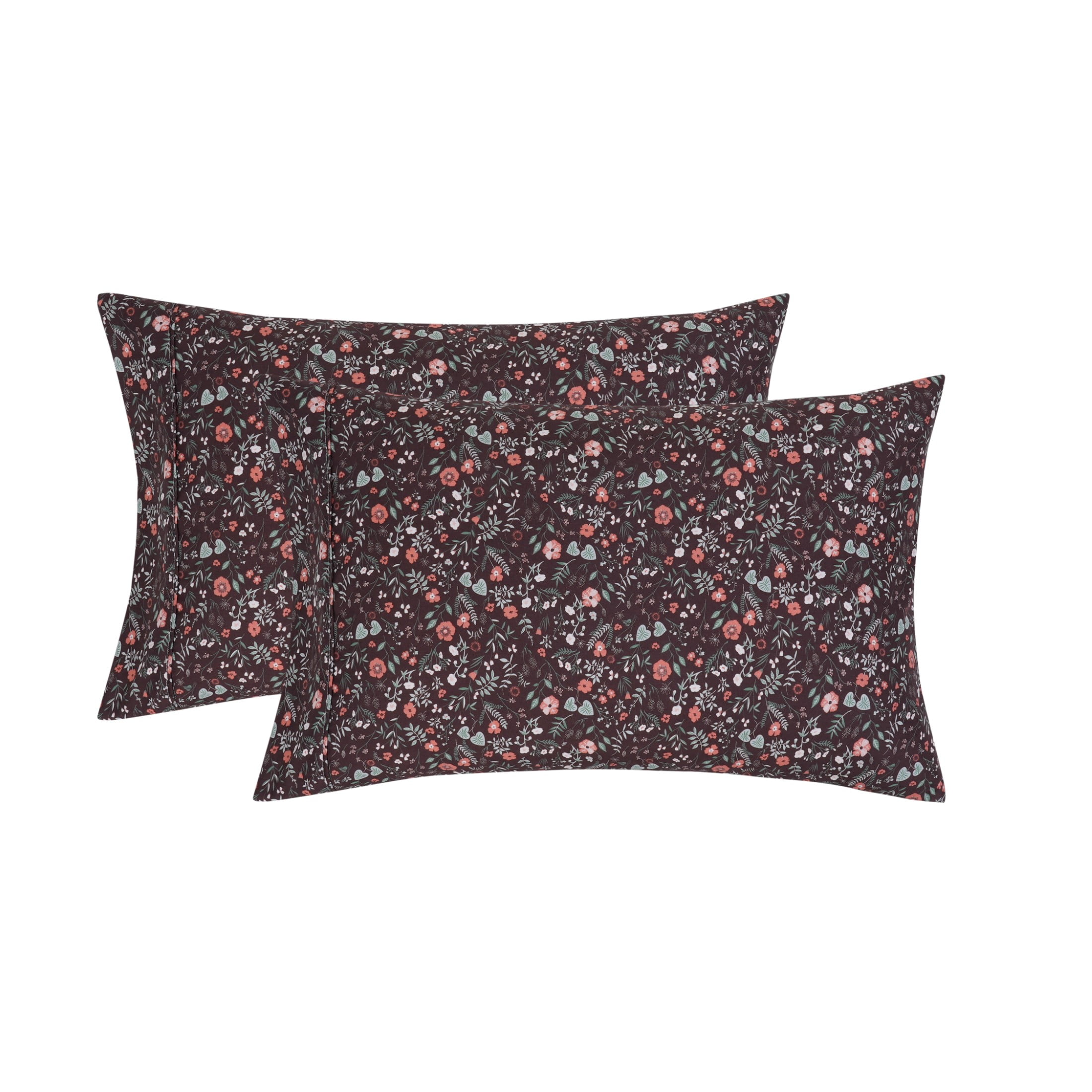 Mainstays Super Soft Brushed Microfiber Pillowcase Set, Dark Brown Floral, Standard/Queen, 2 Piece