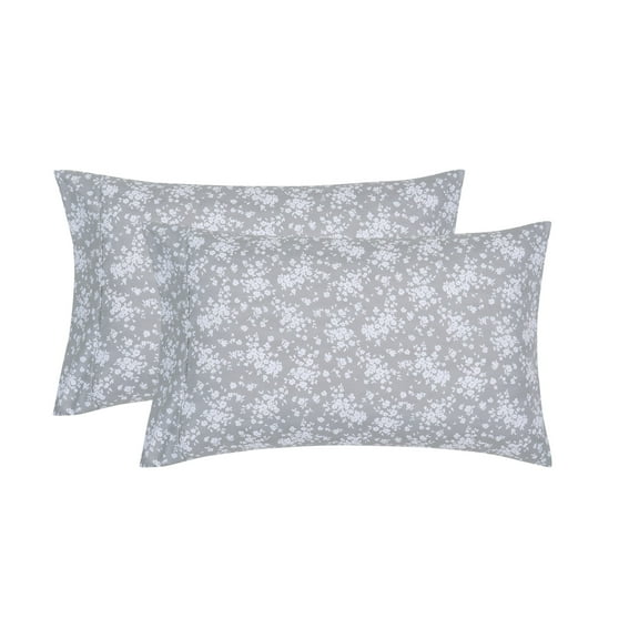 Mainstays Super Soft Brushed Microfiber Pillowcase Set, Gray Floral, Standard/Queen, 2 Piece