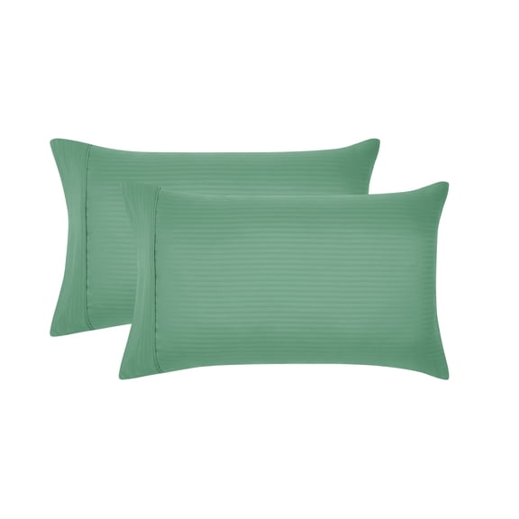 Mainstays Super Soft Brushed Microfiber Pillowcase Set, Green Sage Embossed Stripe, Standard/Queen, 2 Piece