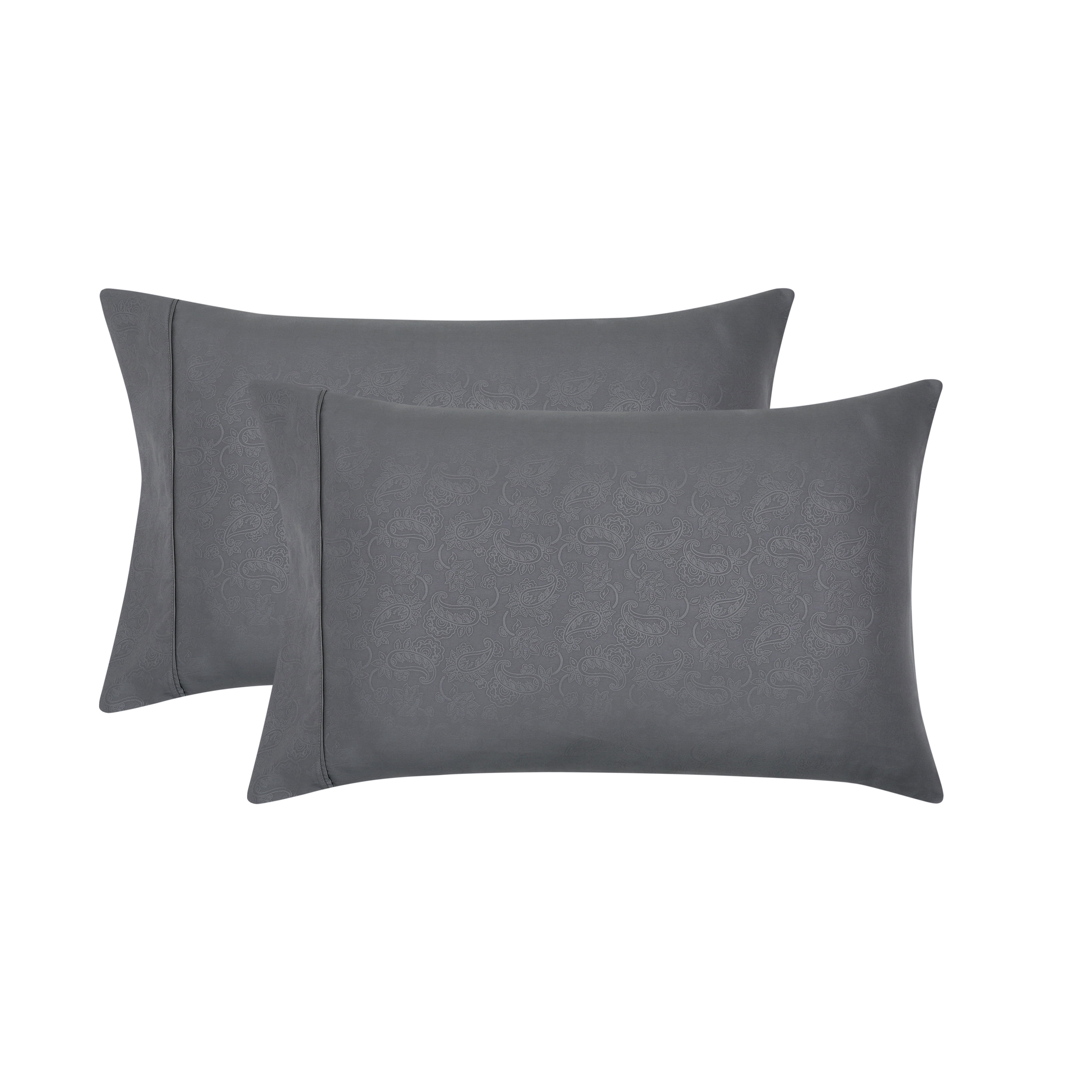 Mainstays Super Soft Brushed Microfiber Pillowcase Set, Grey Embossed Hayden Paisley, King, 2 Piece
