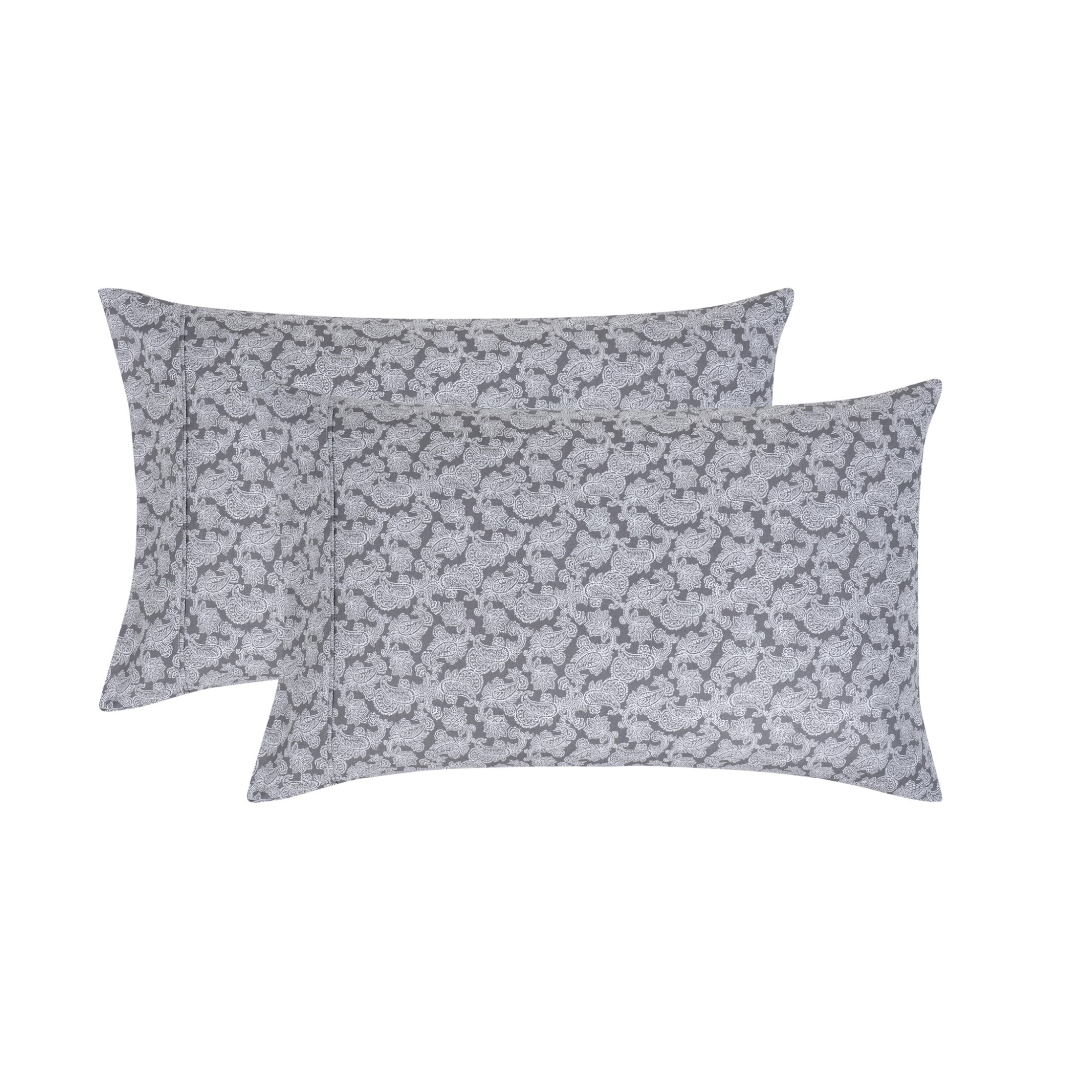 Mainstays Super Soft Brushed Microfiber Pillowcase Set, Grey Hayden Paisley Print, King, 2 Piece
