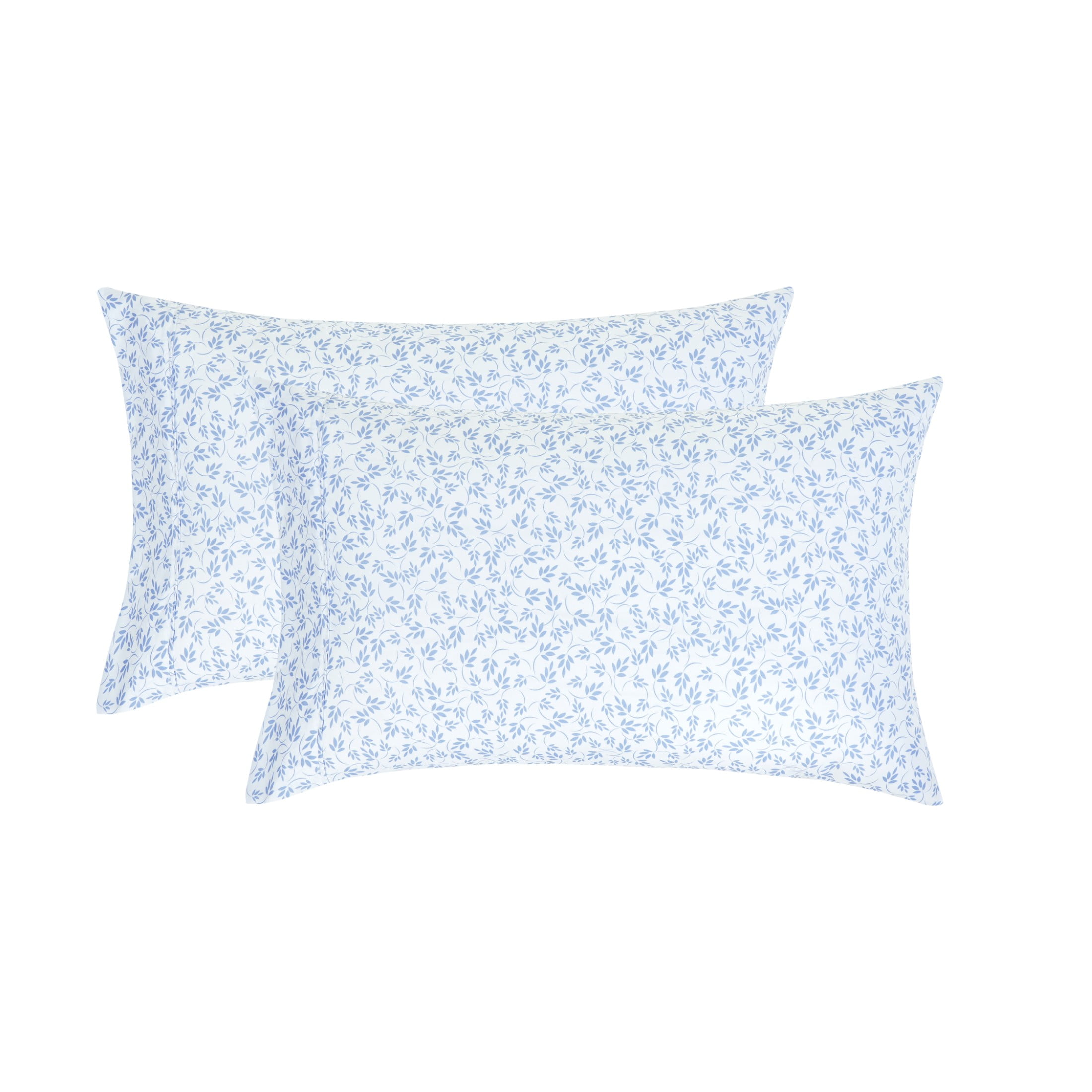 Mainstays Super Soft Brushed Microfiber Pillowcase Set, Light Blue Leaves, Standard/Queen, 2 Piece
