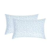Mainstays Super Soft Brushed Microfiber Pillowcase Set, Light Blue Leaves, Standard/Queen, 2 Piece