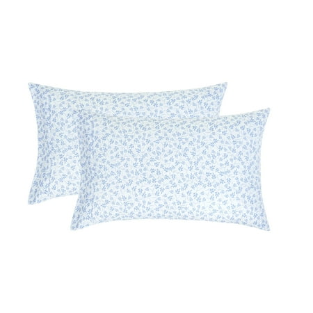 Mainstays Super Soft Brushed Microfiber Pillowcase Set, Light Blue Leaves, Standard/Queen, 2 Piece