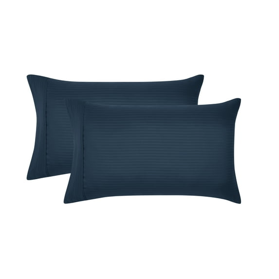 Mainstays Super Soft Brushed Microfiber Pillowcase Set, Navy Blue Embossed Stripe, Standard/Queen, 2 Piece