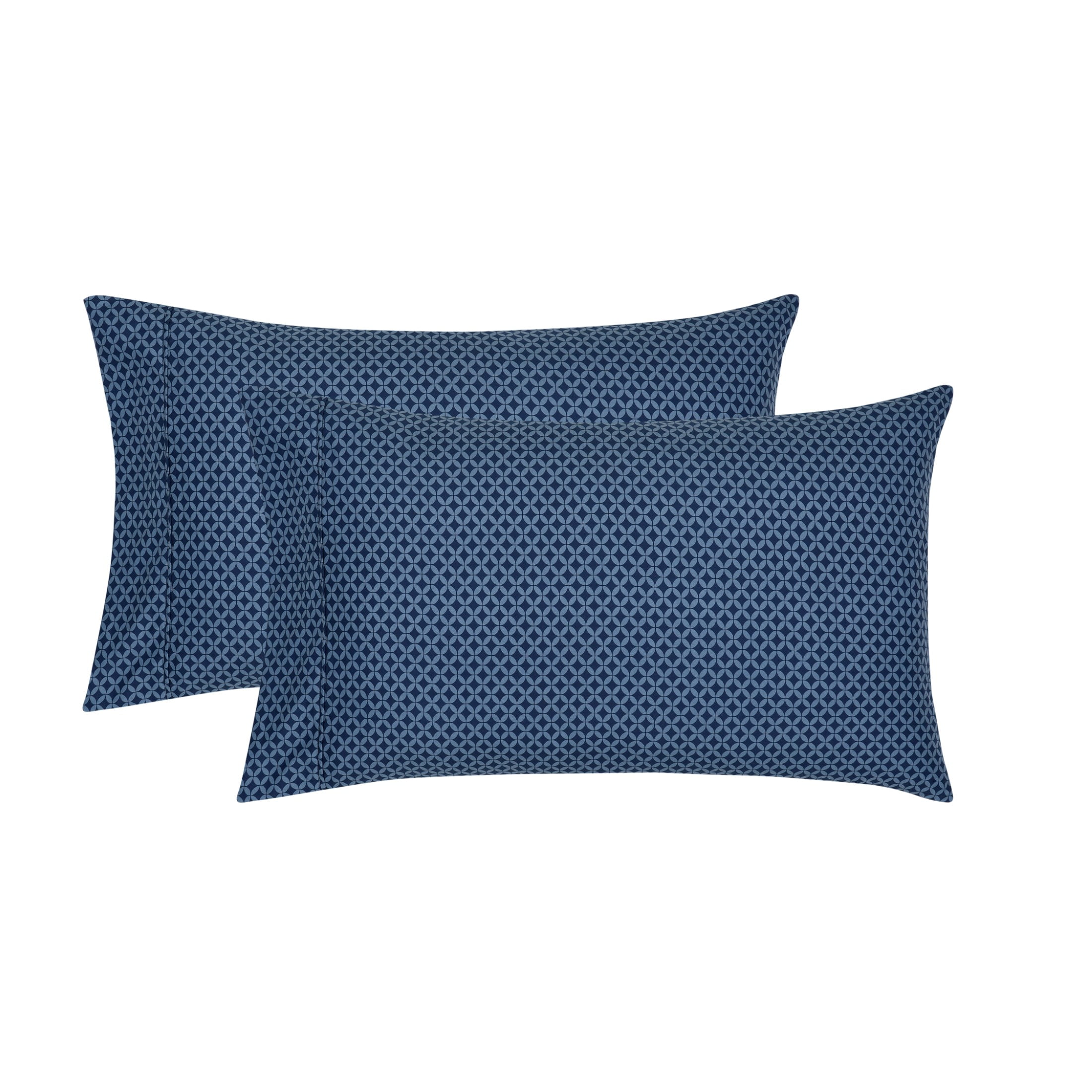 Mainstays Super Soft Brushed Microfiber Pillowcase Set, Navy Geo, Standard/Queen, 2 Piece