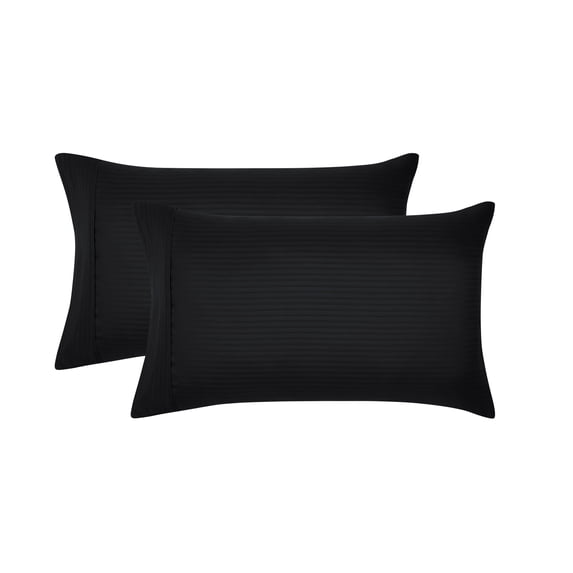 Mainstays Super Soft Brushed Microfiber Pillowcase Set, Rich Black Embossed Stripe, Standard/Queen, 2 Piece