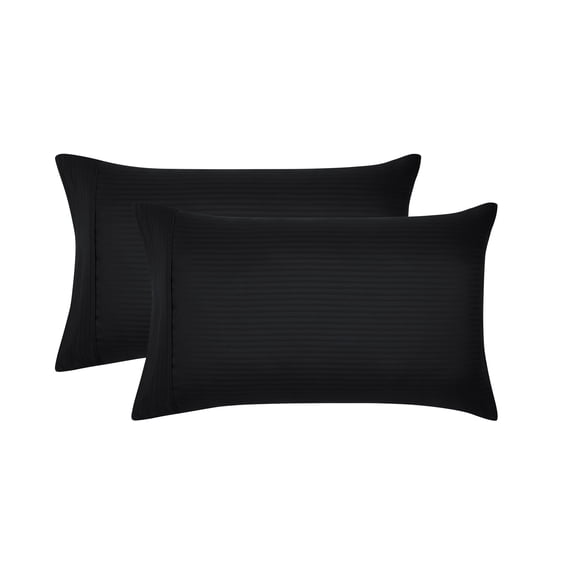 Mainstays Super Soft Brushed Microfiber Pillowcase Set, Rich Black Embossed Stripe, Standard/Queen, 2 Piece