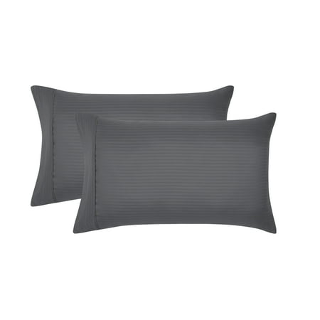 Mainstays Super Soft Brushed Microfiber Pillowcase Set, Soothing Gray Embossed Stripe, Standard/Queen, 2 Piece