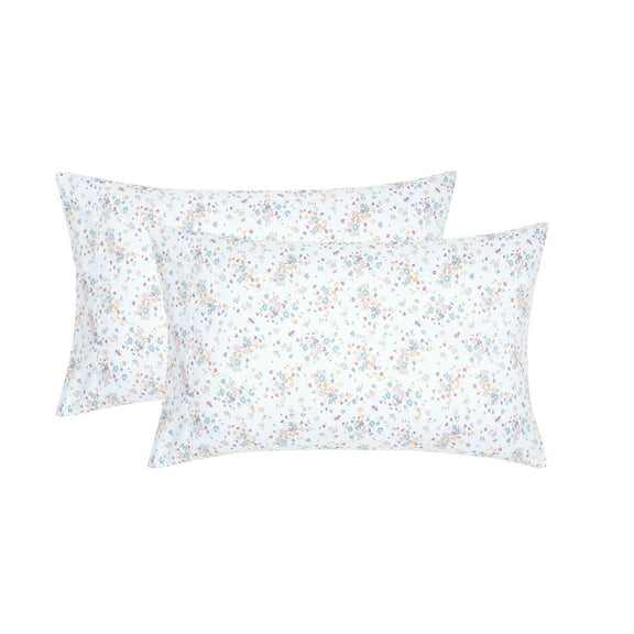 Mainstays Super Soft Brushed Microfiber Pillowcase Set, White Floral, Standard/Queen, 2 Piece