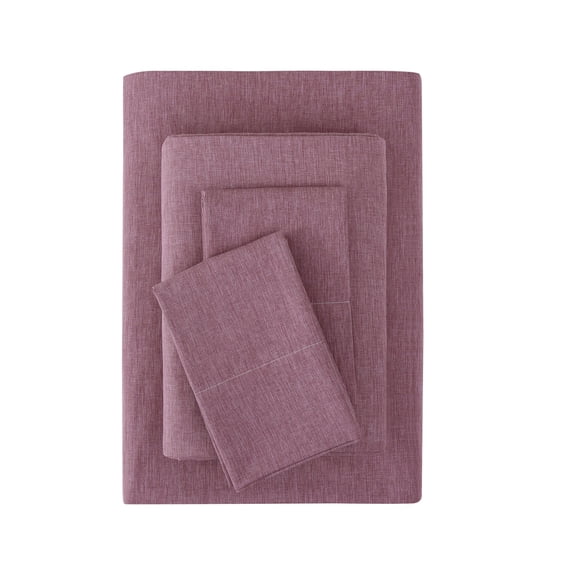 Mainstays Super Soft Faux Textured Microfiber Bed Sheet Set, Full, Lilac Bloom, 4 Piece