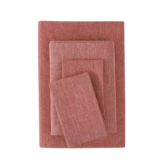 Mainstays Super Soft Faux Textured Microfiber Bed Sheet Set, Full, Luscious Red Merlot, 4 Piece