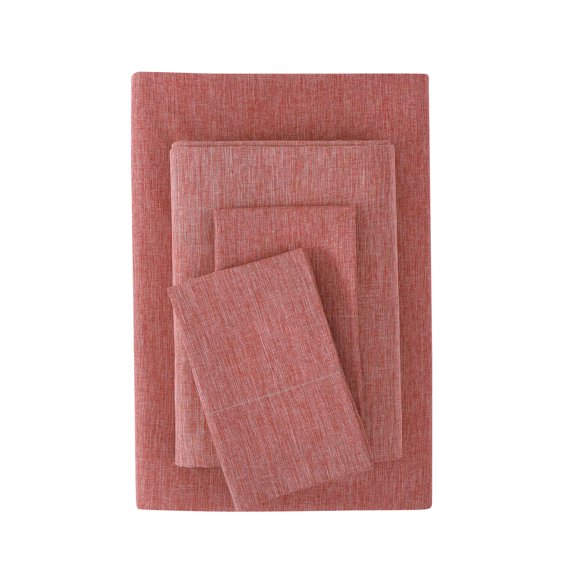 Mainstays Super Soft Faux Textured Microfiber Bed Sheet Set, Full, Luscious Red Merlot, 4 Piece