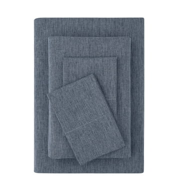 Mainstays Super Soft Textured Microfiber Bed Sheet Set, Full, Navy, 4 Piece