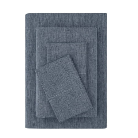 Mainstays Super Soft Textured Microfiber Bed Sheet Set, Full, Navy, 4 Piece