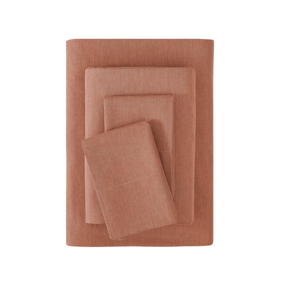 Mainstays Super Soft Textured Microfiber Bed Sheet Set, Full, Terracotta Dream, 4 Piece