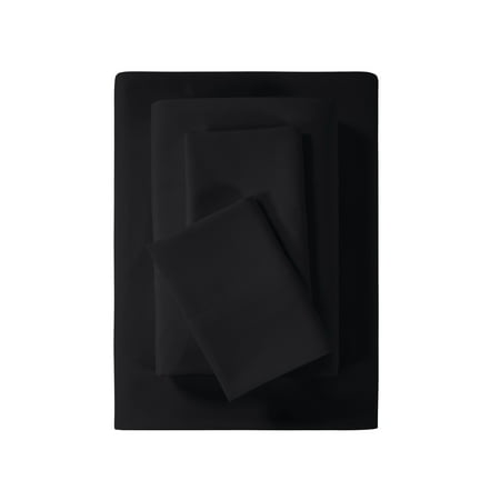 Mainstays Super Soft High Quality Brushed Microfiber Bed Sheet Set, Full, Rich Black, 4 Piece
