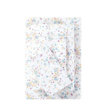 Mainstays Super Soft High Quality Brushed Microfiber Bed Sheet Set, Full, White Floral, 4 Piece