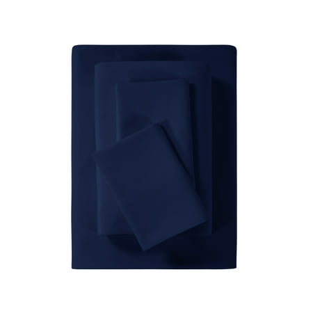 Mainstays Super Soft High Quality Brushed Microfiber Bed Sheet Set, King, Navy Blue, 4 Piece