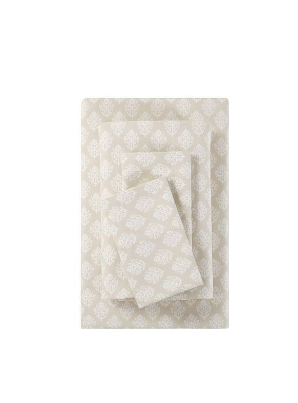 Mainstays Super Soft High Quality Brushed Microfiber Bed Sheet Set, King, Pap Beige Floral, 4 Piece