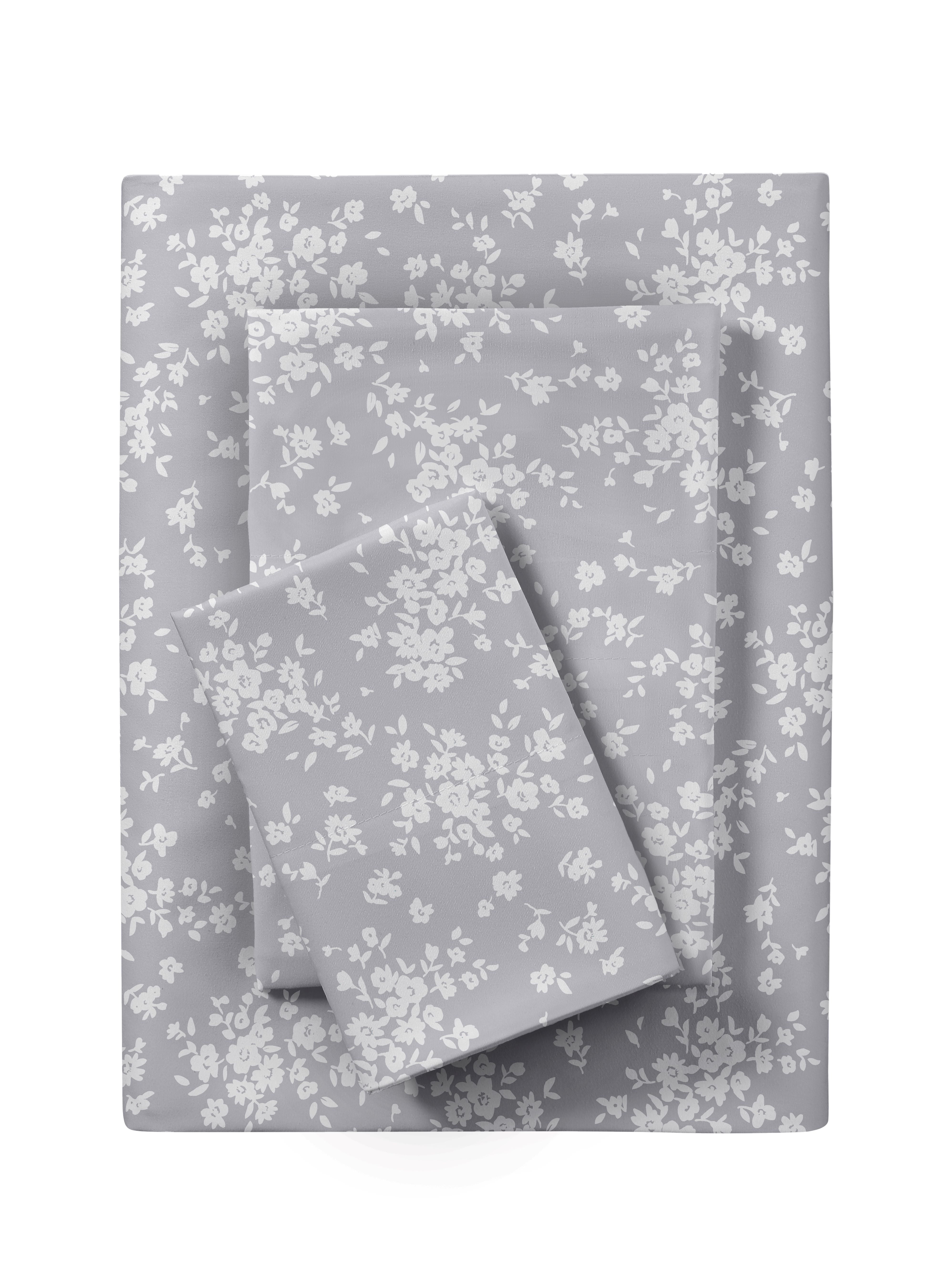 Mainstays Super Soft High Quality Brushed Microfiber Bed Sheet Set, Twin-XL, Gray Floral, 3 Piece