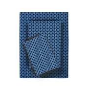 Mainstays Super Soft High Quality Brushed Microfiber Bed Sheet Set, Twin-XL, Navy Geo, 3 Piece